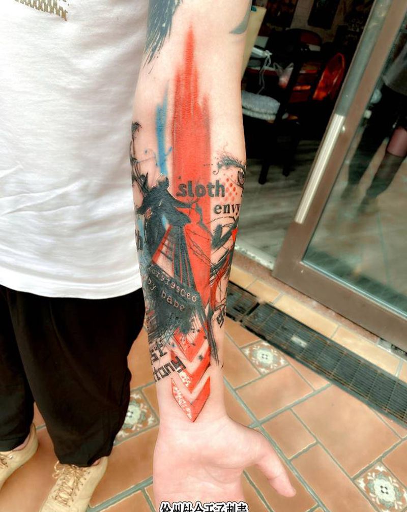 肖申克的救赎和七宗罪纹身图片_手臂水彩水墨纹身图案