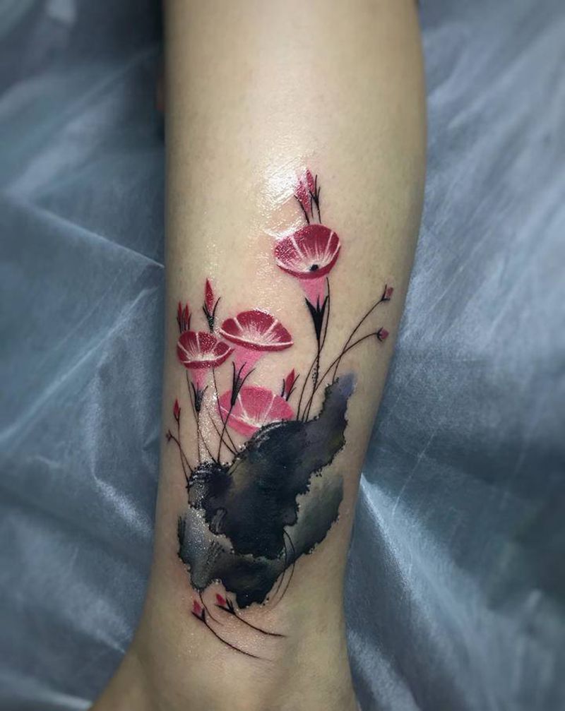 遮盖纹身图片_腿部脚部水彩水墨纹身图案