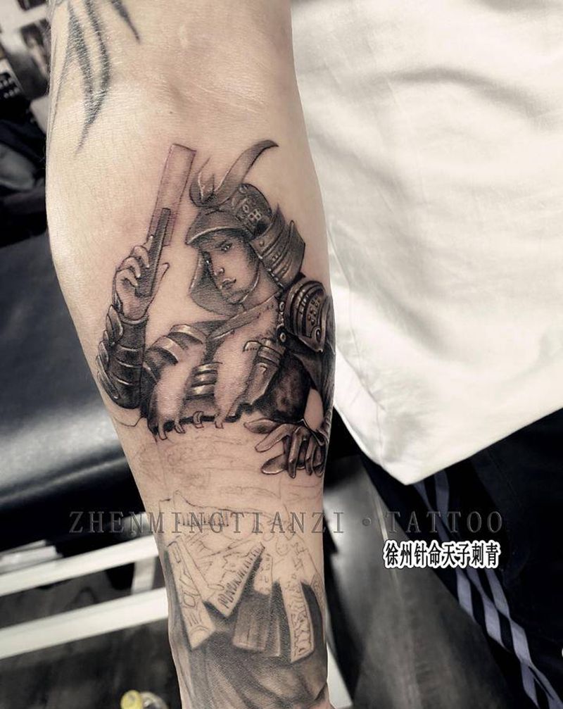 武士 未完成纹身图片_手臂欧美写实纹身图案