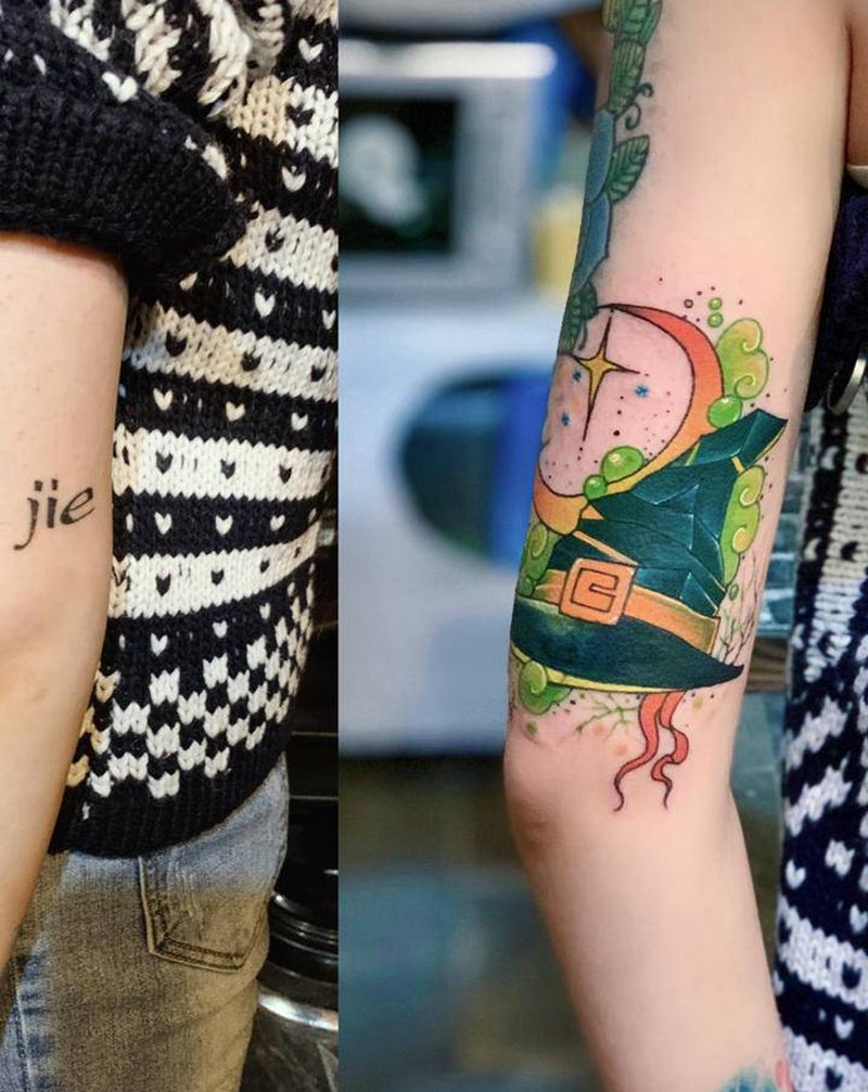 巫帽纹身图片_手臂Old School纹身图案