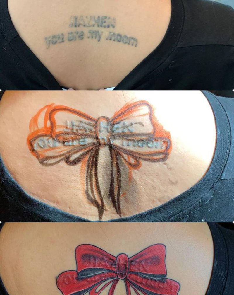 蝴蝶结纹身图片_背部Old School纹身图案