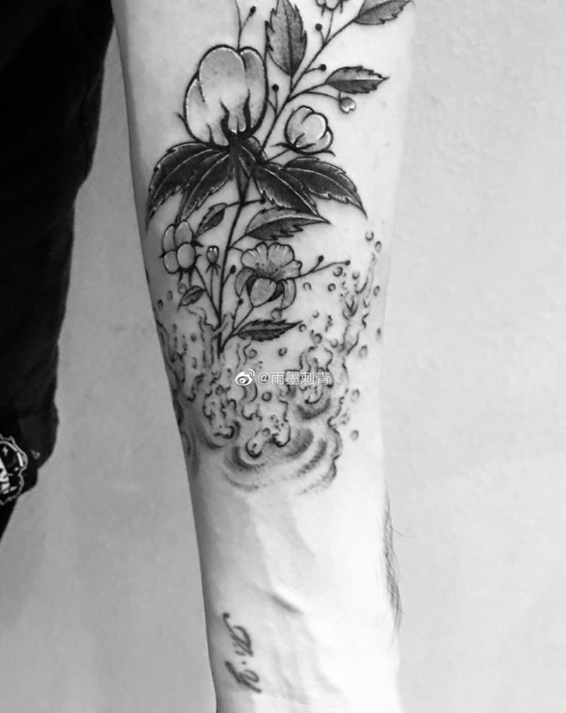 棉花纹身图片_手部手臂新传统水墨纹身图案