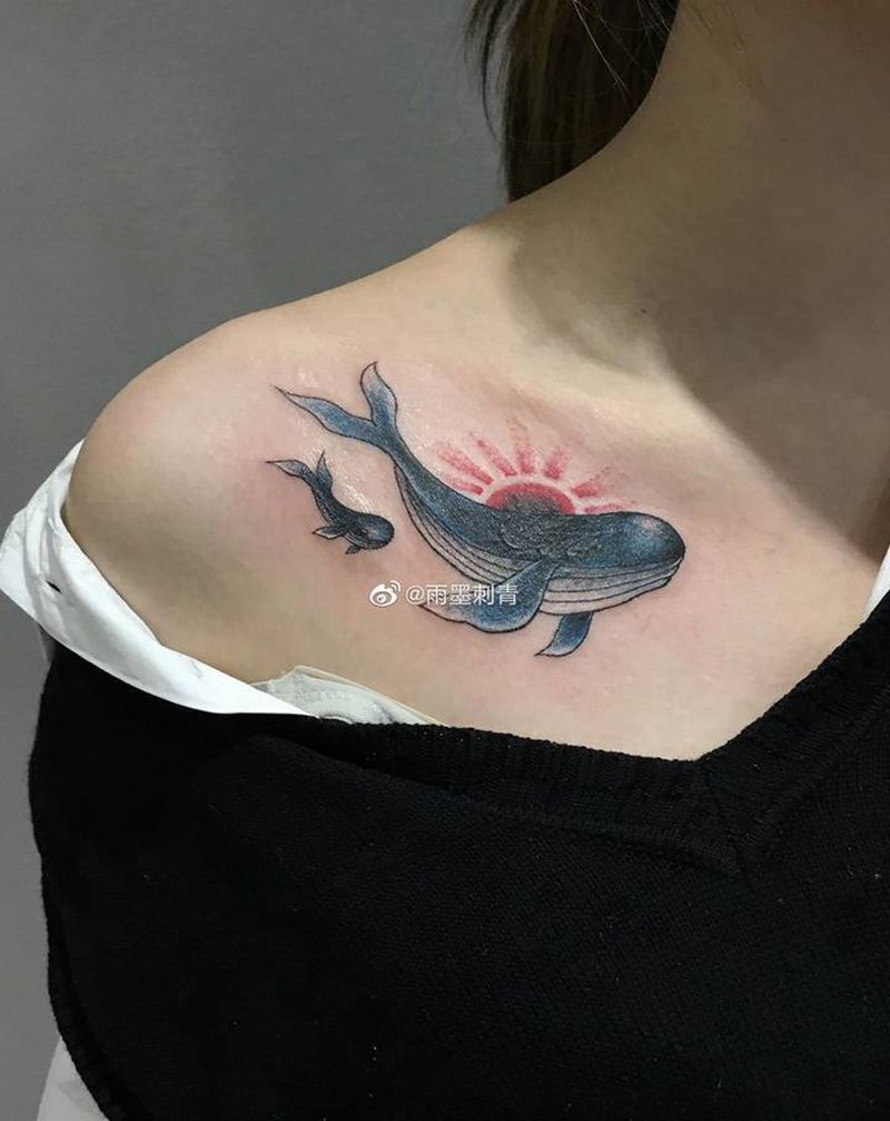 遮盖纹身图片_胸部肩部新传统水彩纹身图案