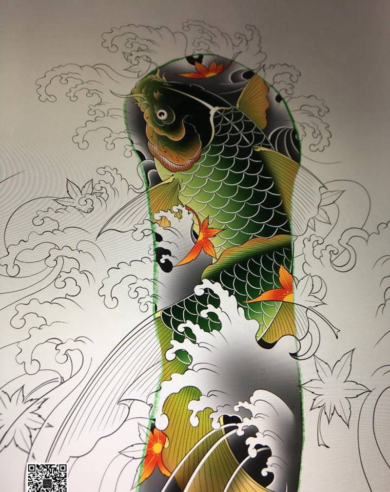 鲤鱼纹身图片_手臂新传统纹身图案