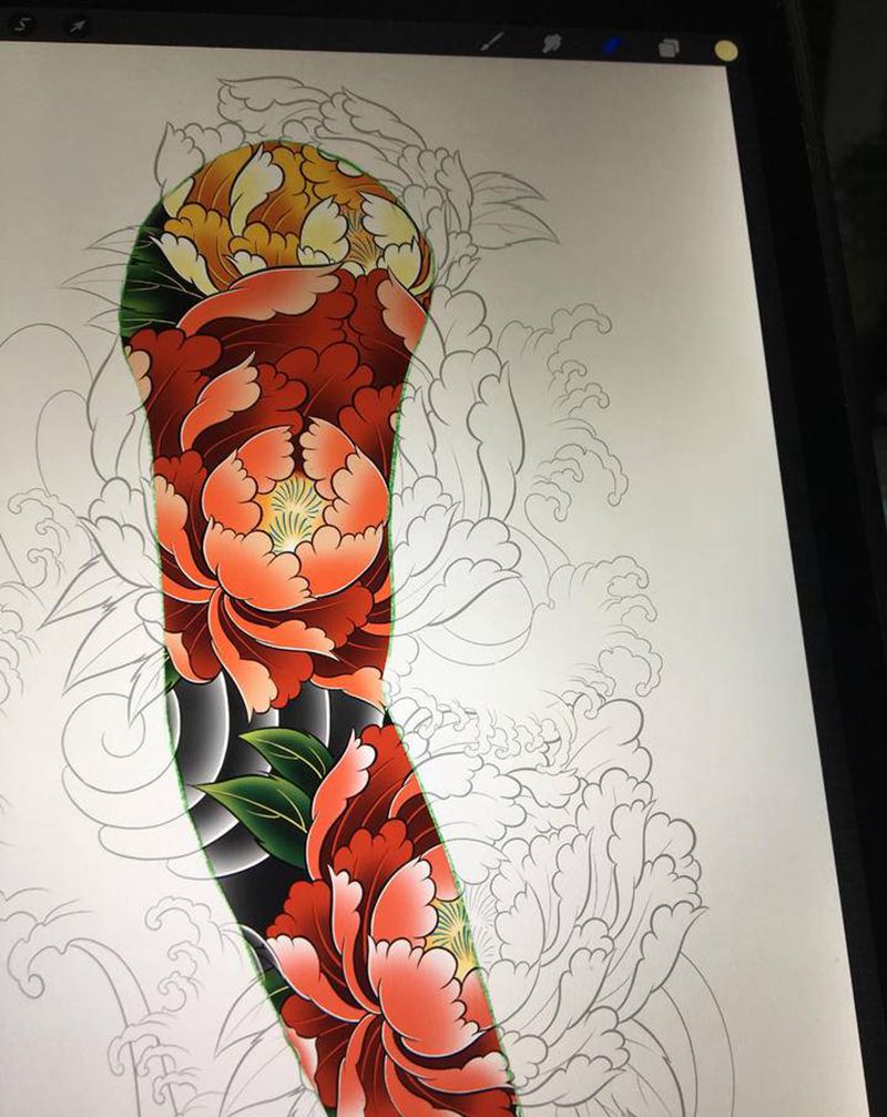 牡丹纹身图片_手臂新传统纹身图案