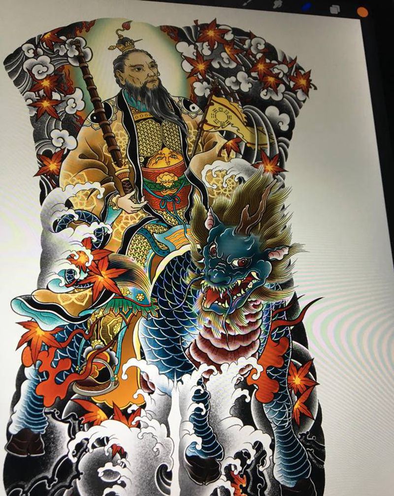 姜子牙纹身图片_背部新传统纹身图案