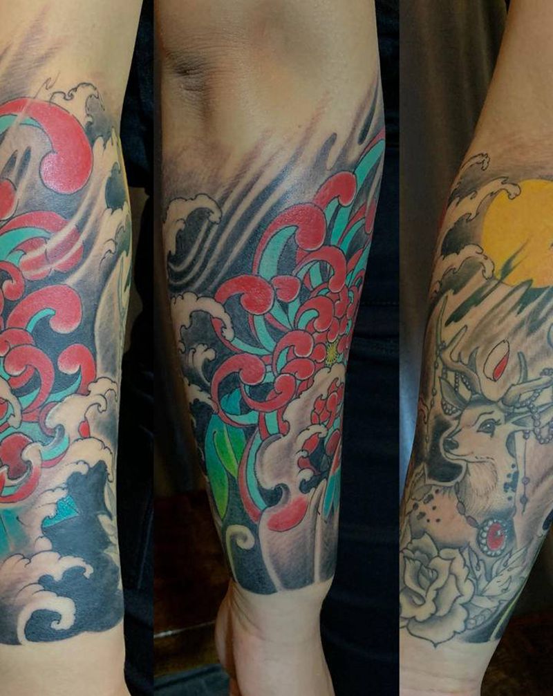 小臂菊花纹身图片_手臂纹身图案