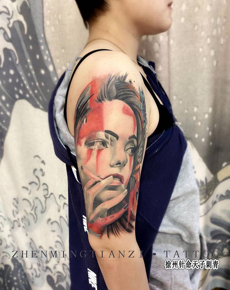 欧美写实美女纹身图片_手臂欧美写实纹身图案