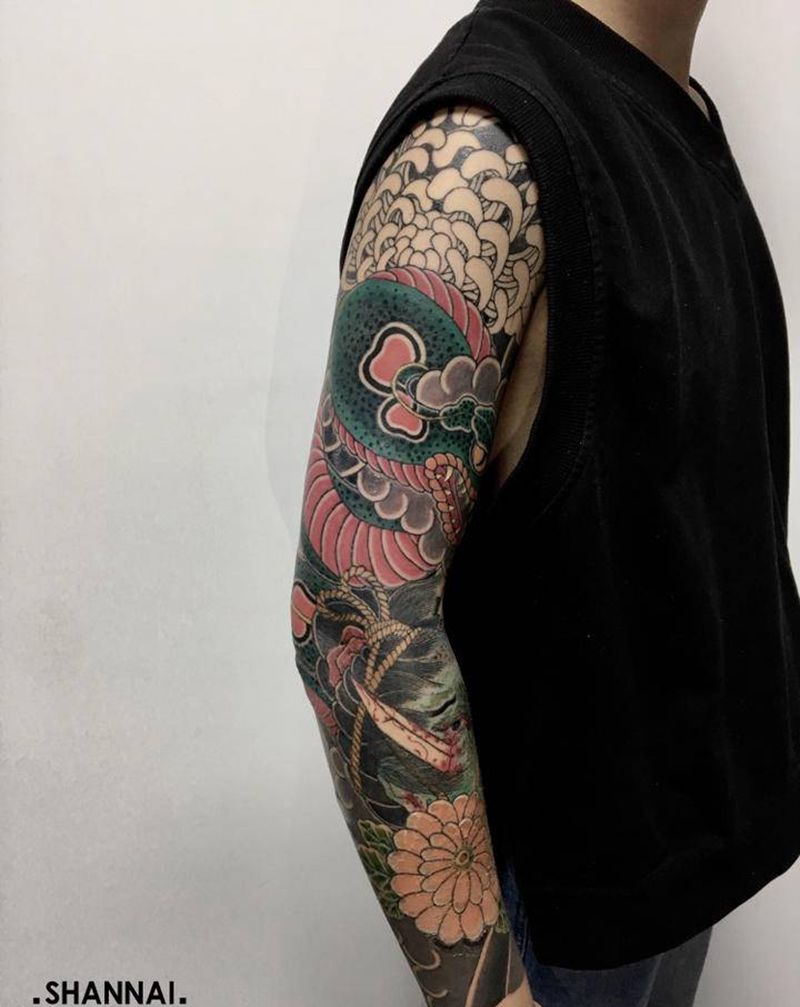 蛇纹身图片_手臂老传统纹身图案