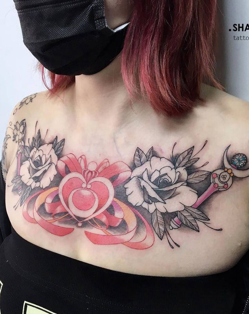 清新纹身图片_胸部纹身图案