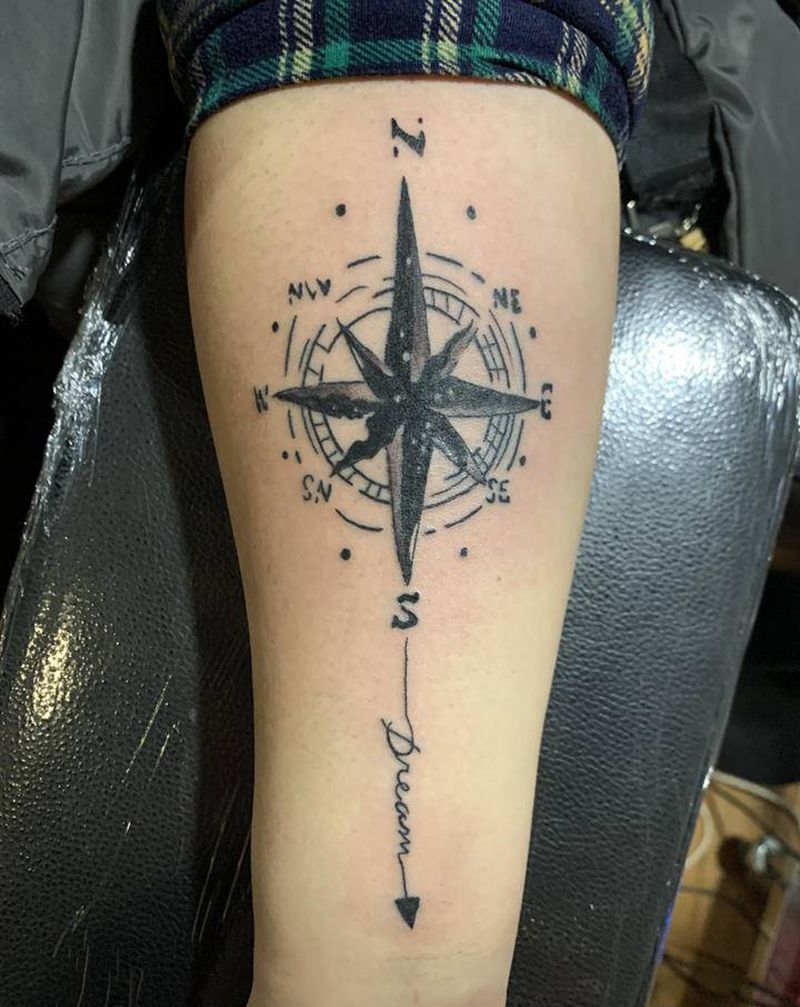 小臂指南针纹身图片_手臂几何纹身图案