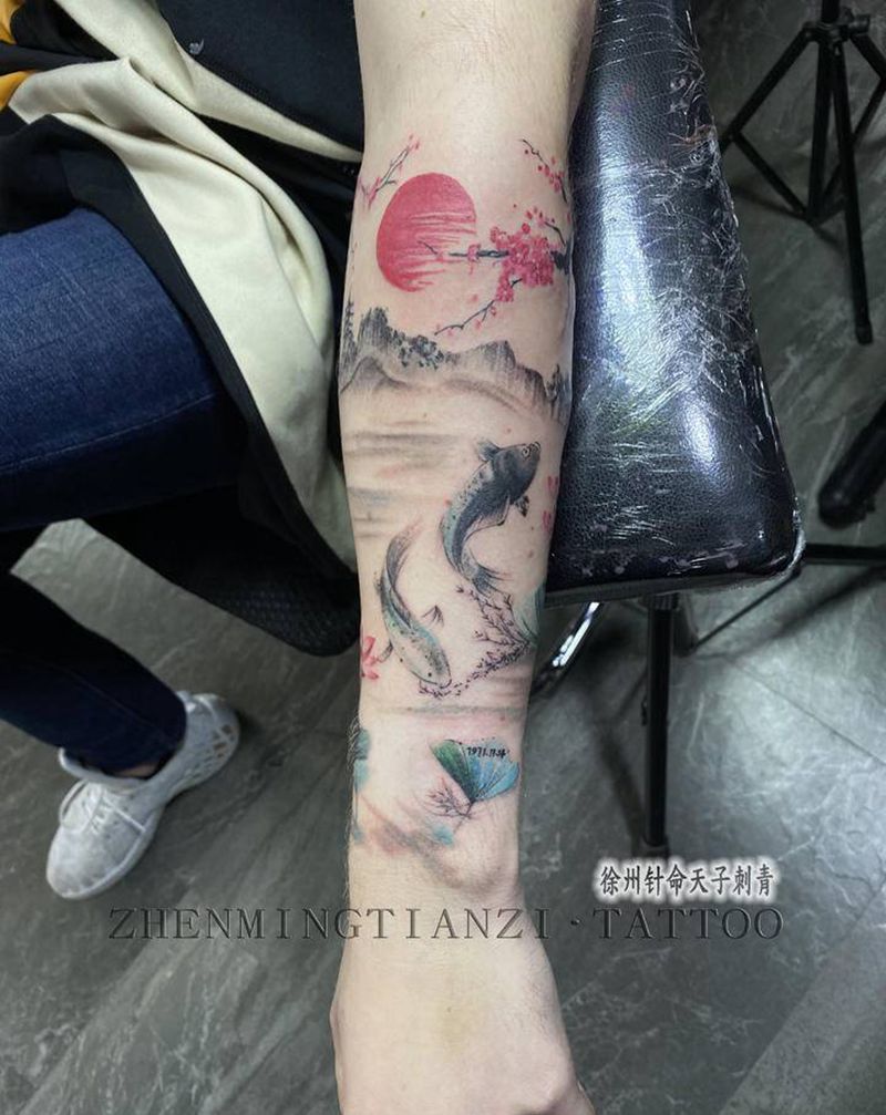 中国风纹身图片_手臂水墨纹身图案