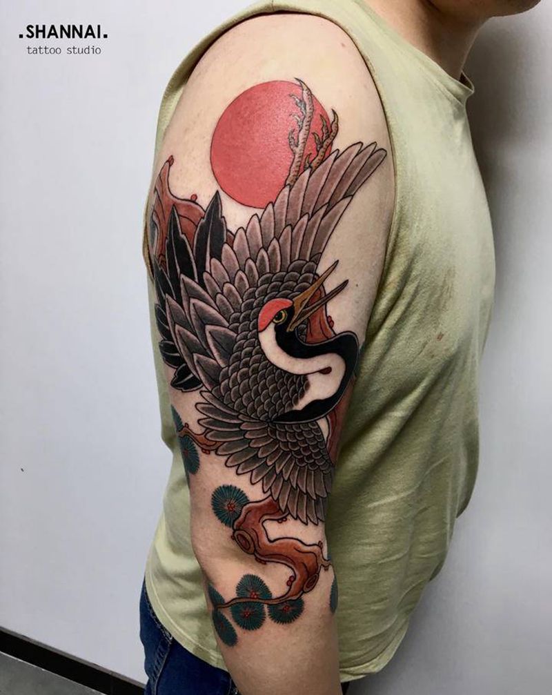 仙鹤纹身图片_手臂纹身图案