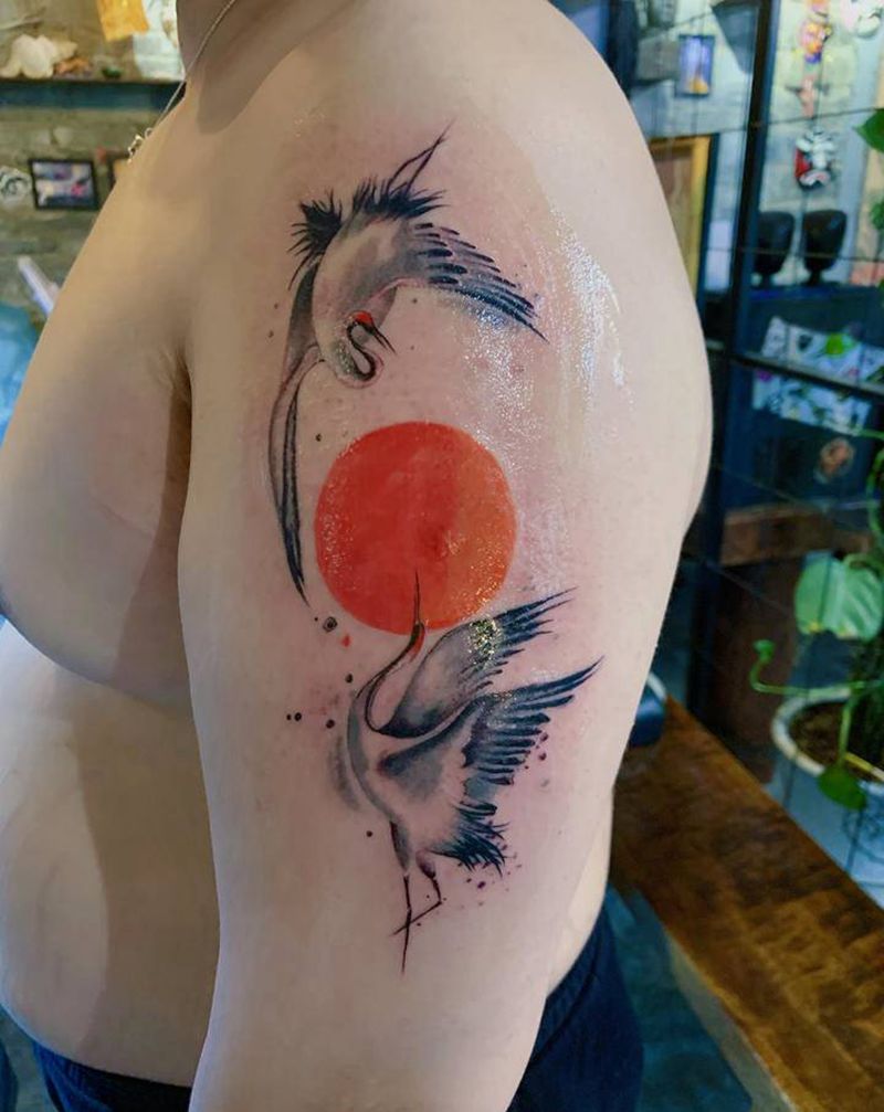 鹤纹身图片_手臂纹身图案