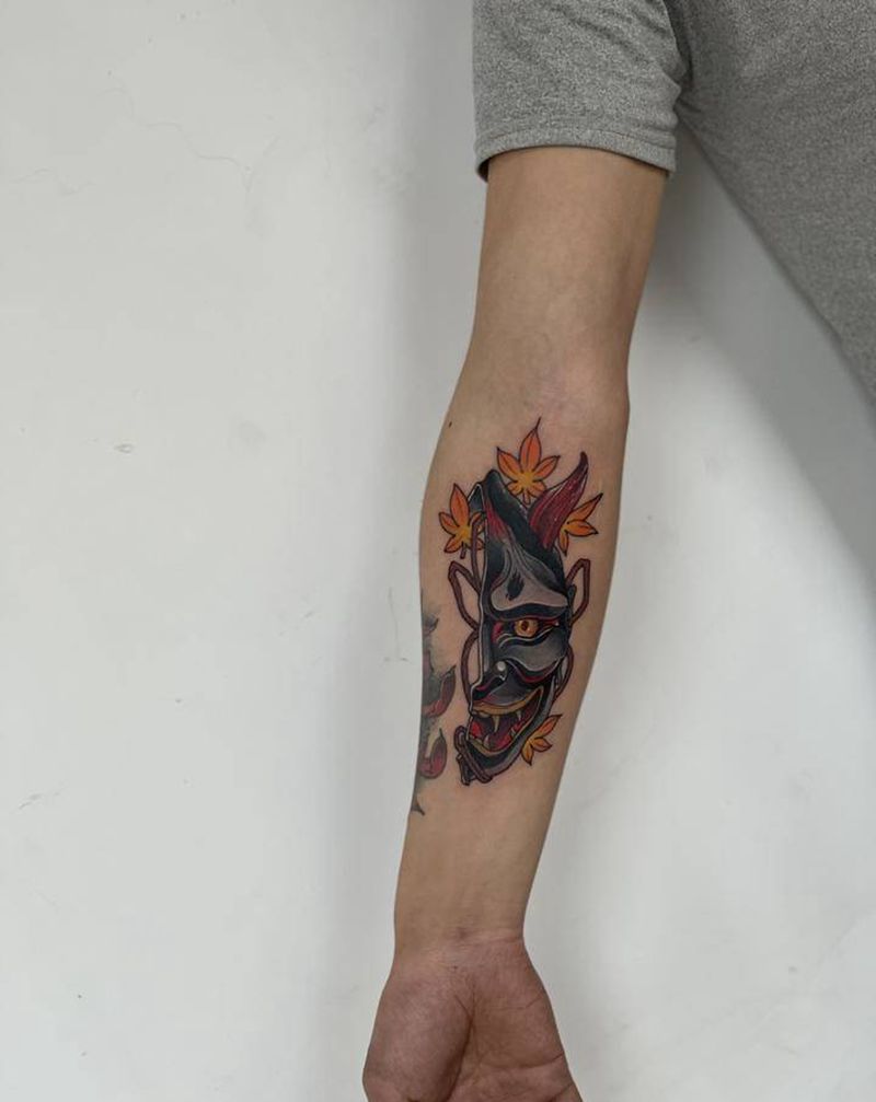 般若面具纹身图片_手臂手部New SchoolOld School般若 面具纹身图案