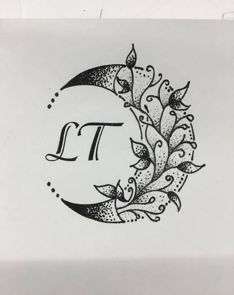 手稿纹身图片_手臂腰部点刺手稿情侣藤蔓月亮纹身图案