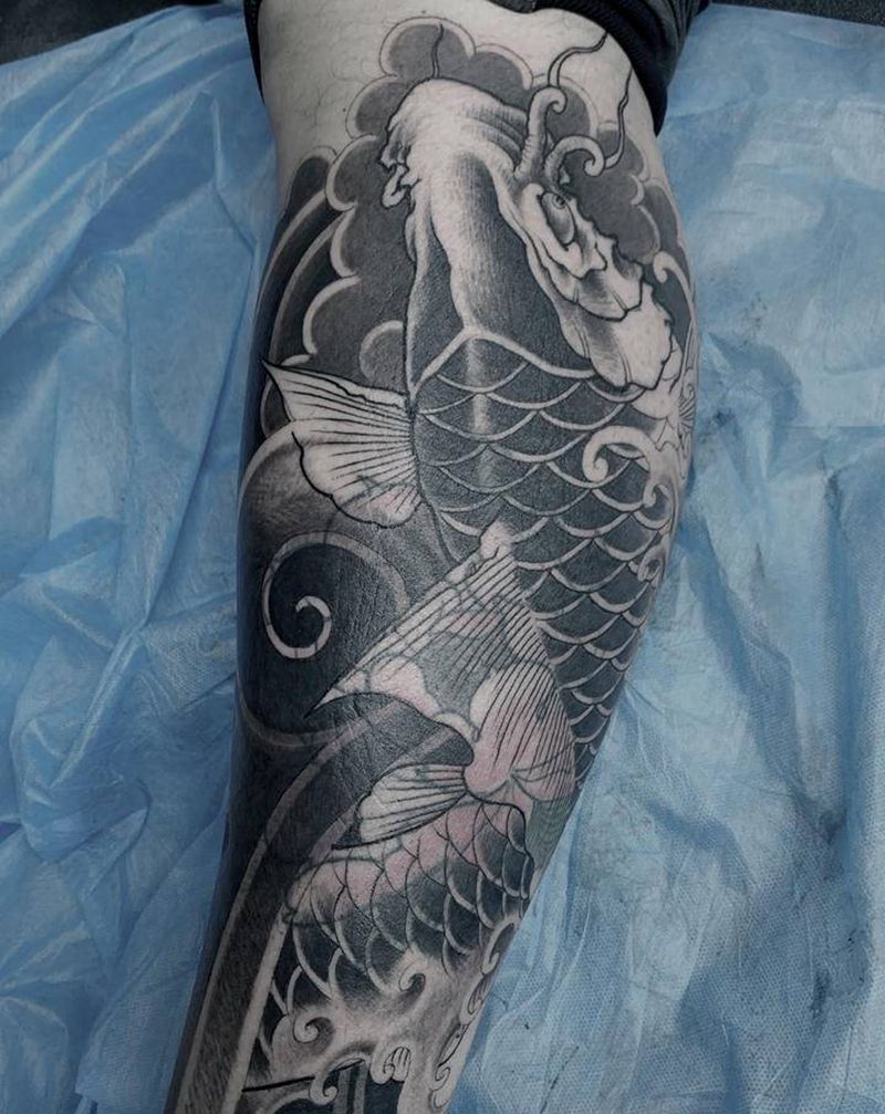 遮盖未完纹身图片_腿部新传统纹身图案