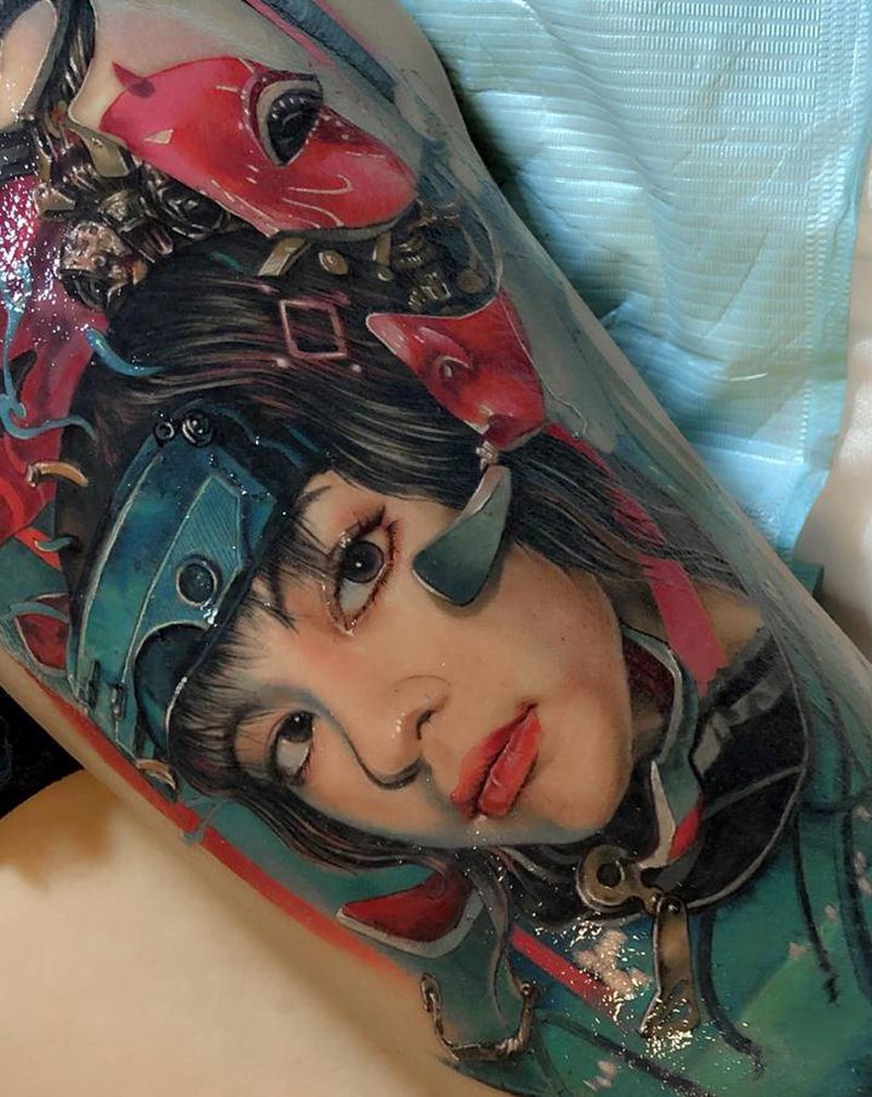 机械少女纹身图片_腿部欧美写实机械 3d纹身图案
