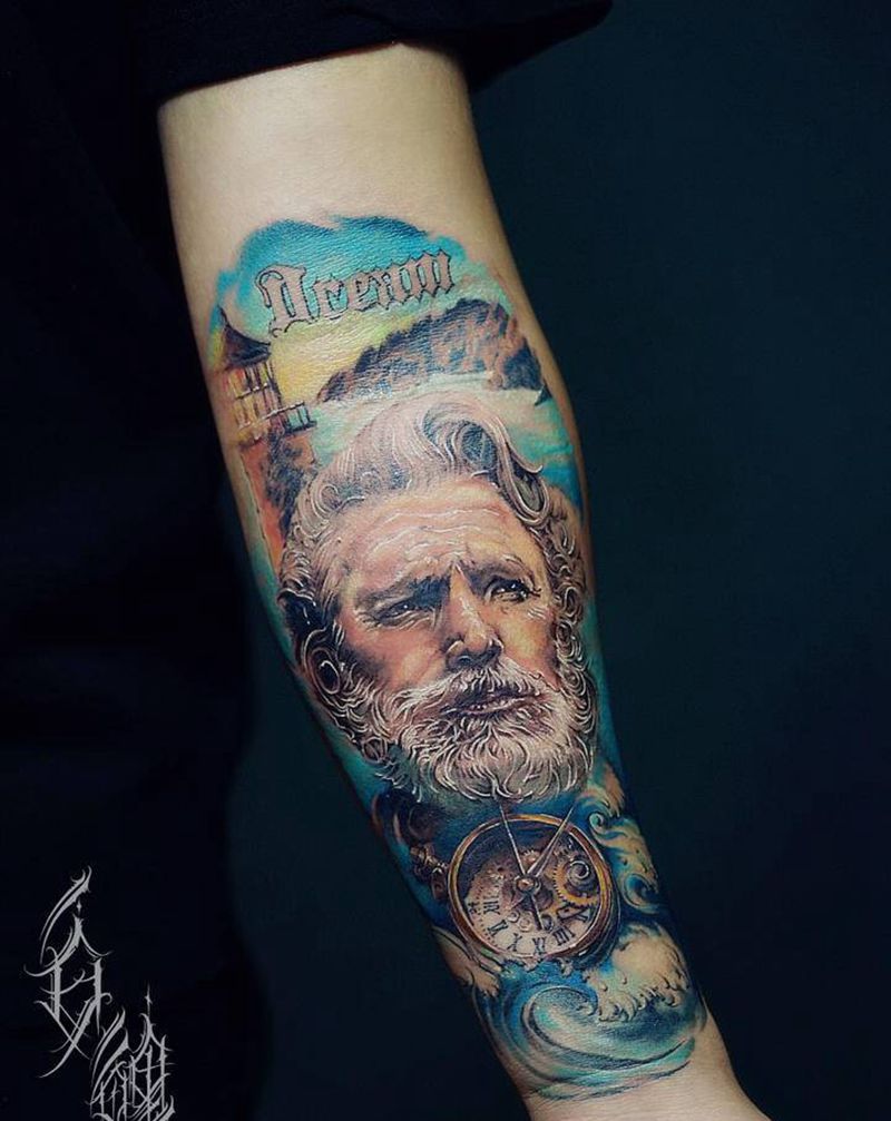 船长纹身图片_手臂欧美写实纹身图案