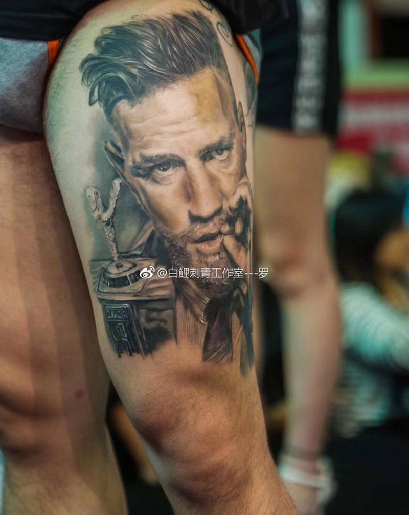 康纳纹身图片_腿部欧美写实纹身图案
