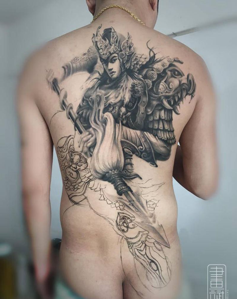 赵子龙纹身图片_背部欧美写实赵云赵子龙满背赵云纹身图案