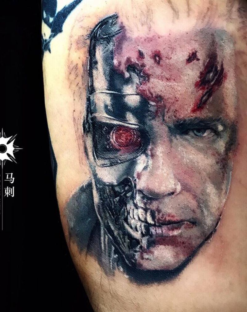 终结者纹身图片_腿部纹身图案