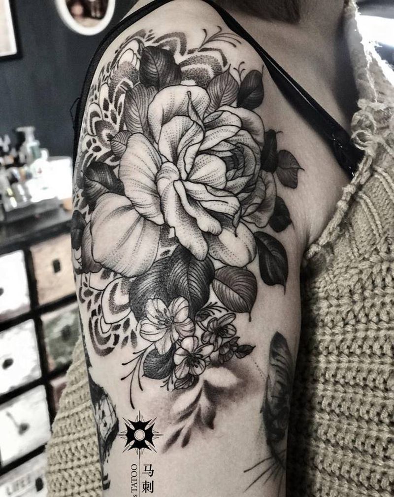 素花纹身图片_手臂纹身图案