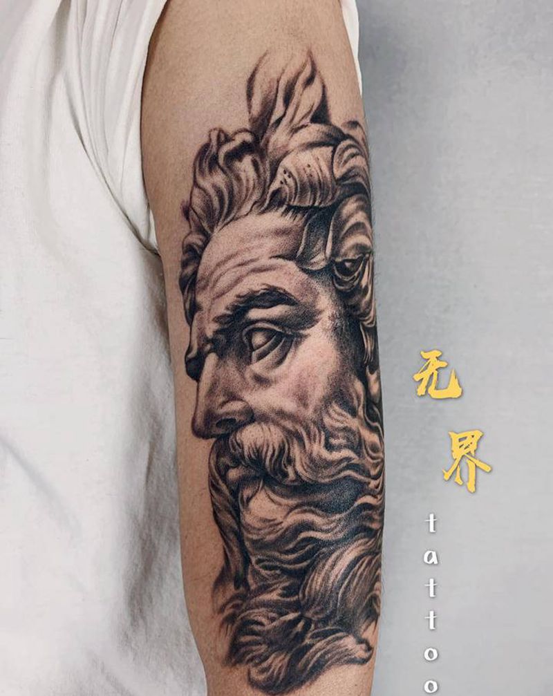 海神波塞冬纹身图片_手臂欧美写实海王海王波塞冬纹身图案
