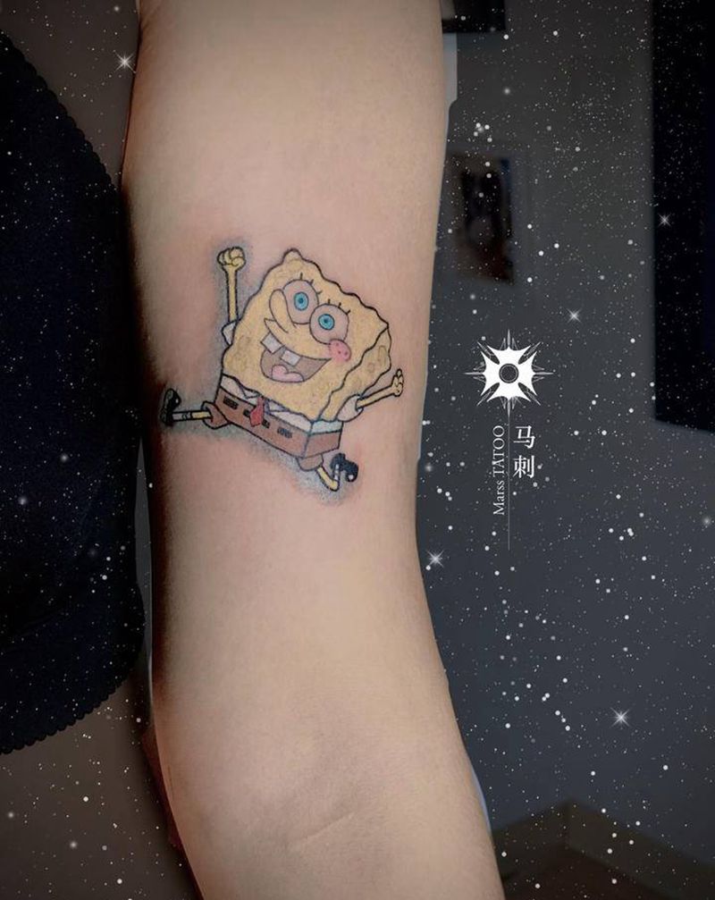 海绵宝宝纹身图片_手臂纹身图案