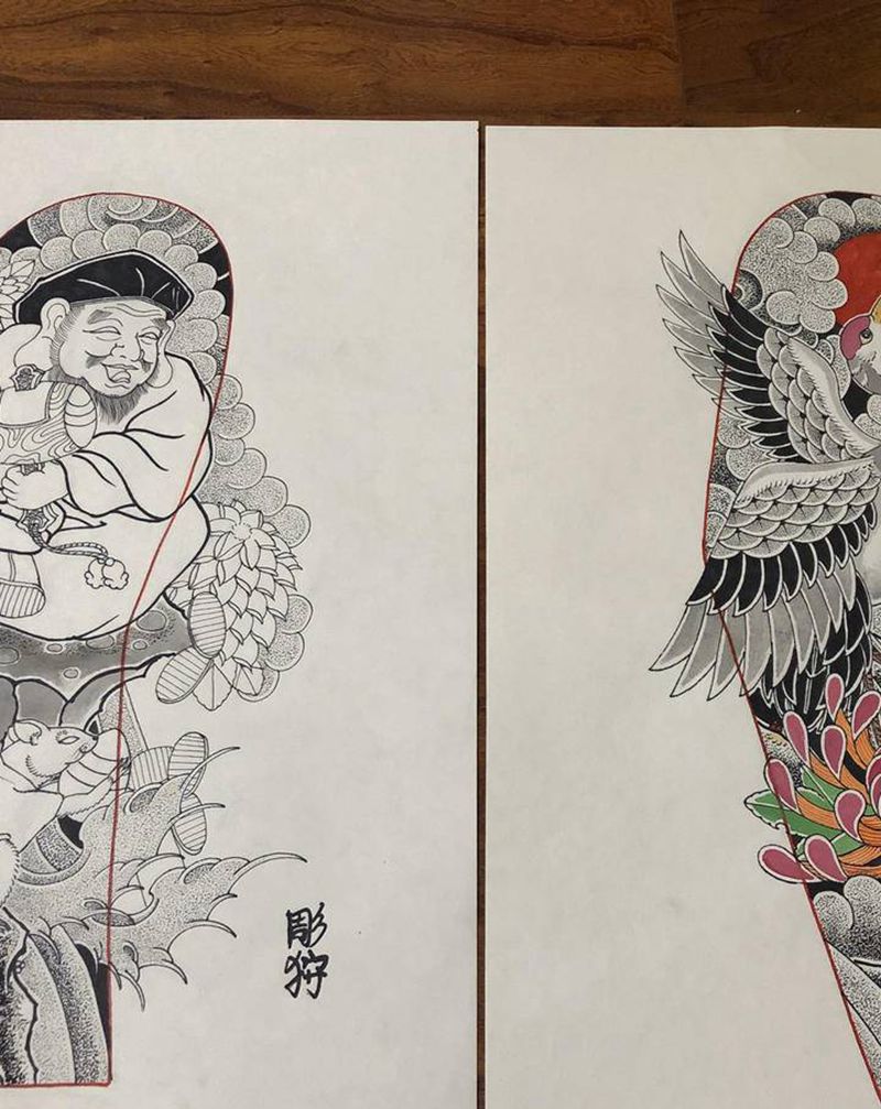 日式花臂纹身图片_手臂老传统纹身图案