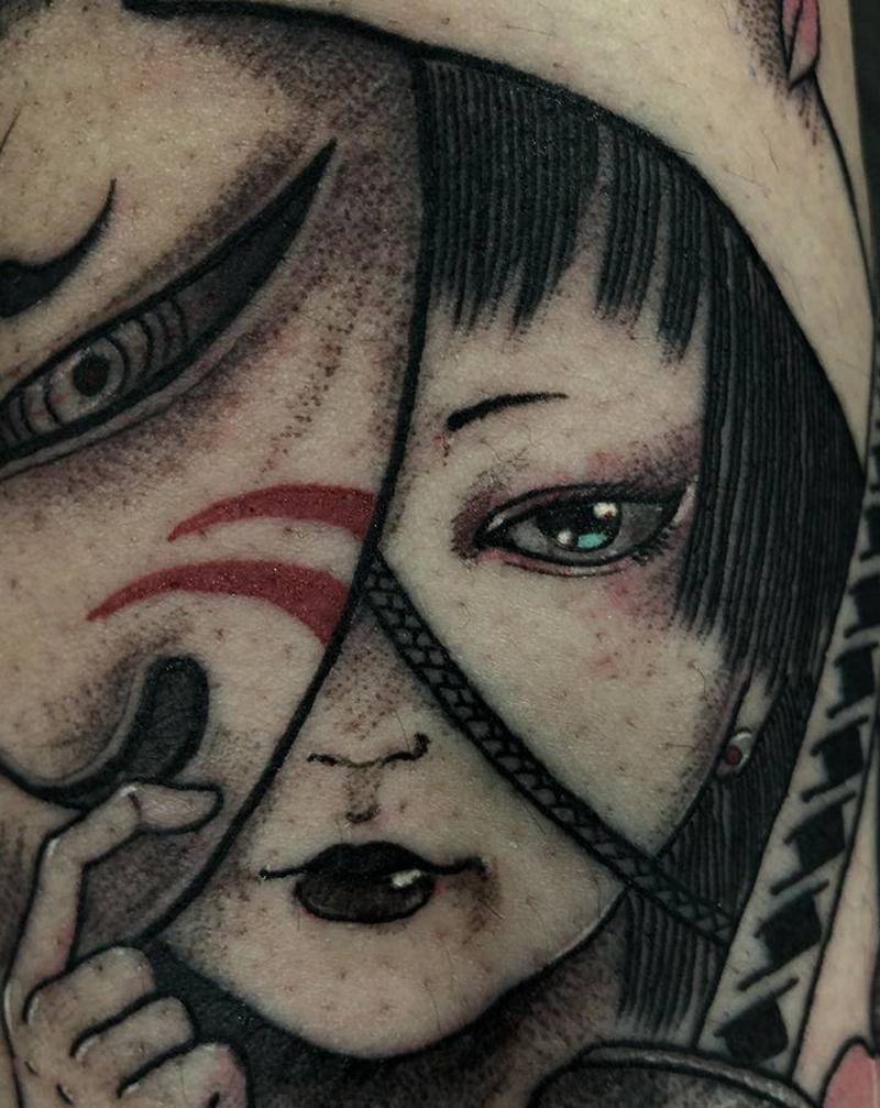 小清新纹身图片_腿部点刺水彩纹身图案