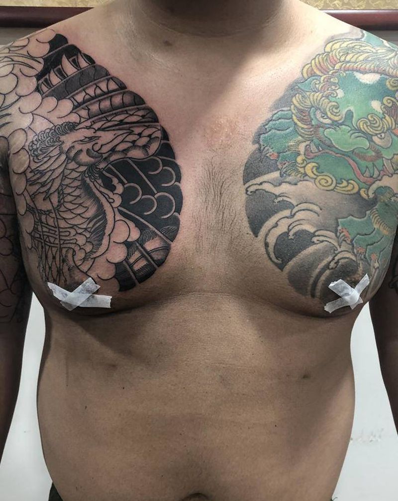 日式不动明王半甲纹身图片_胸部肩部老传统纹身图案