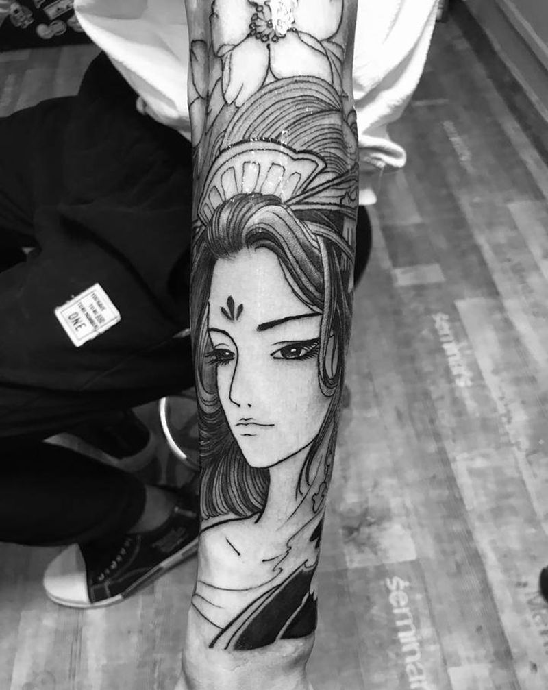 艺妓纹身图片_手臂手部新传统艺妓  花旦美女纹身图案
