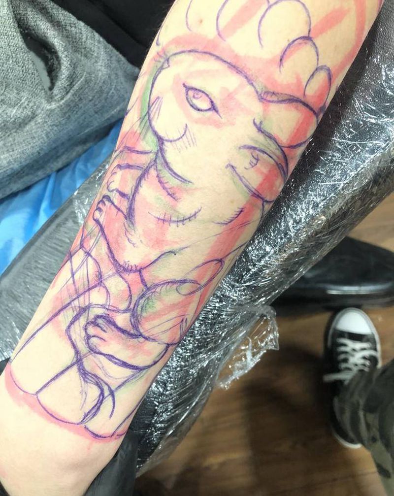 日式兔子纹身图片_手部手臂老传统纹身图案