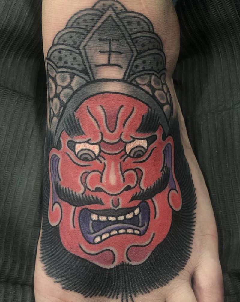 日式脚面      阎王纹身图片_脚部老传统纹身图案