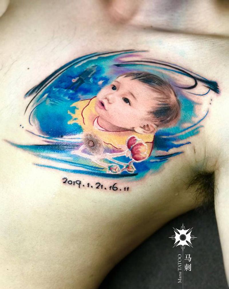 父爱纹身图片_胸部纹身图案