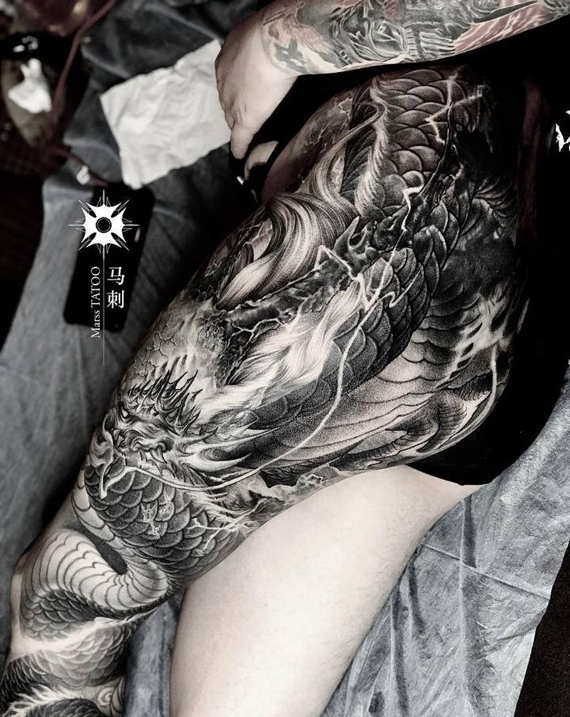 原创龙纹身图片_腿部纹身图案