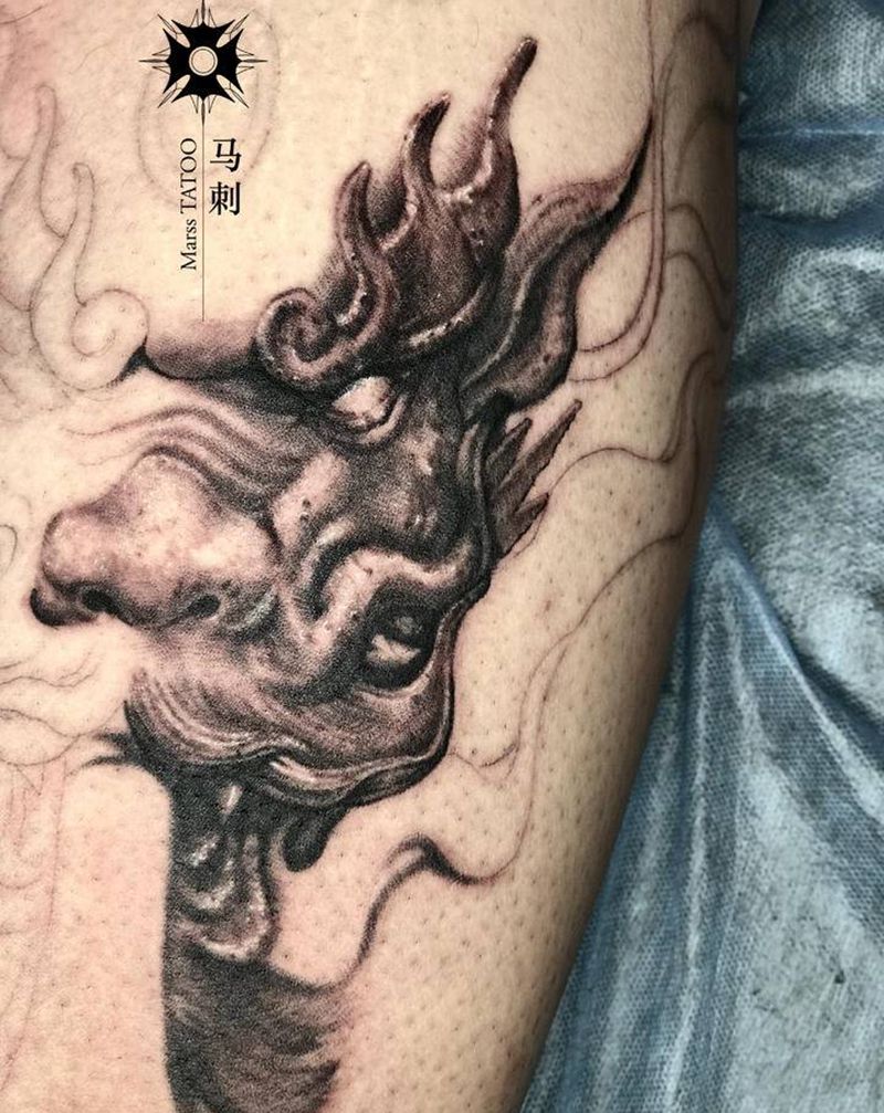 龙纹身图片_腿部纹身图案