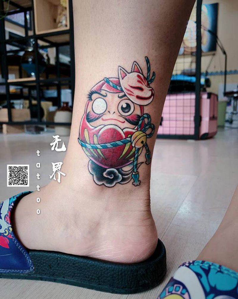 遮盖纹身图片_腿部脚部老传统水彩脚踝达摩蛋日式纹身图案