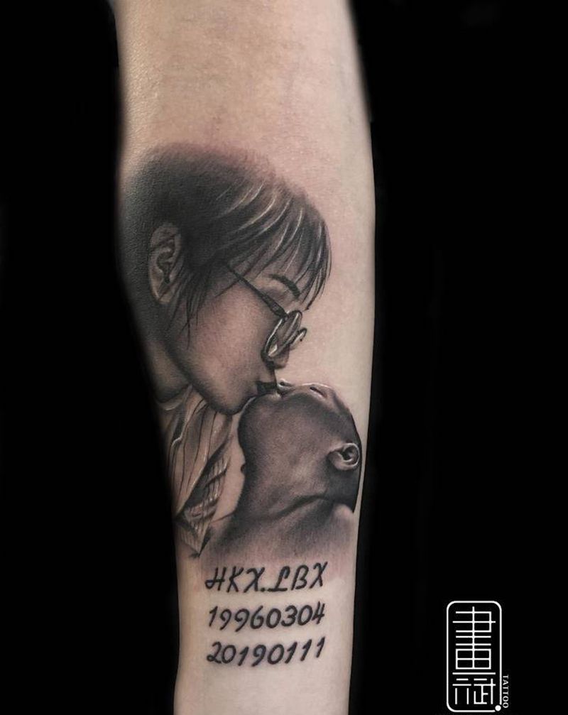 肖像纹身图片_手臂欧美写实肖像照片儿童肖像纹身图案