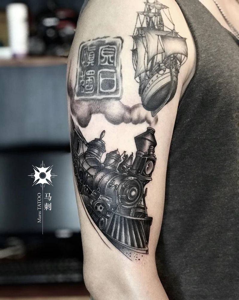 小火车纹身图片_手臂纹身图案