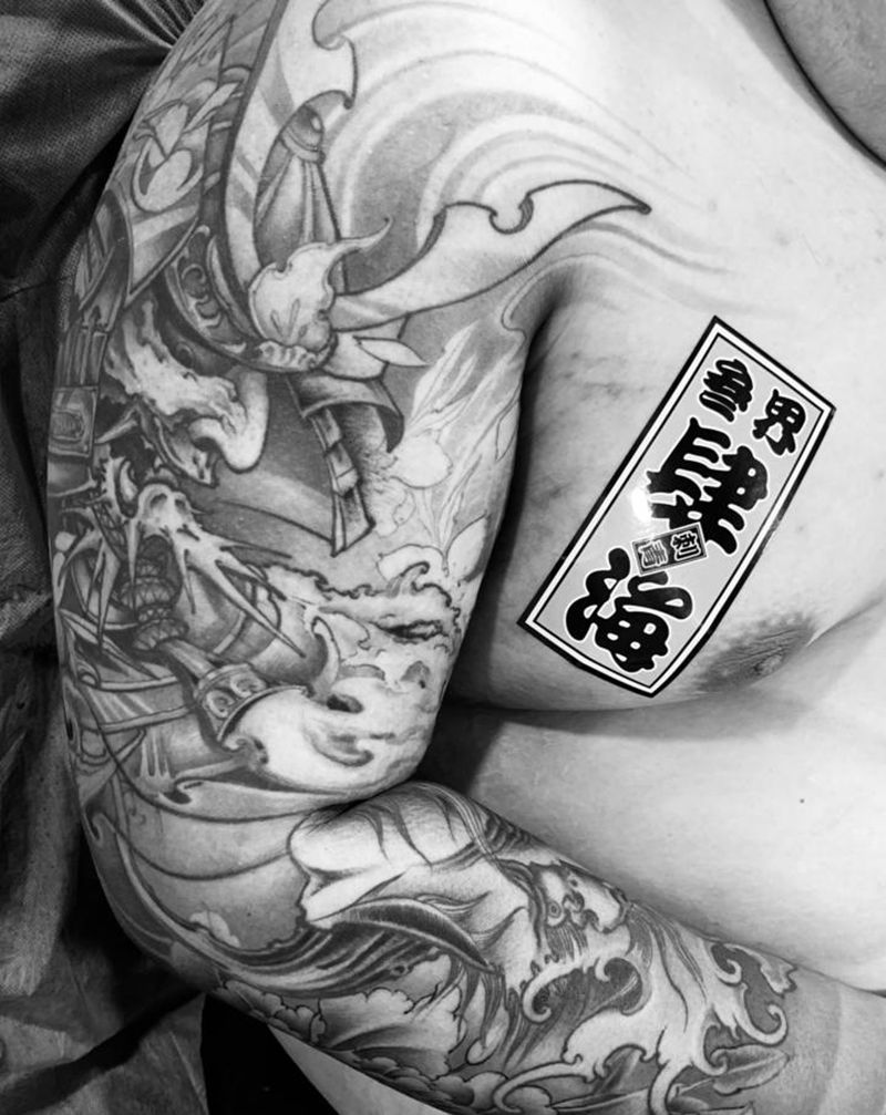 鬼武士纹身图片_手臂新传统纹身图案