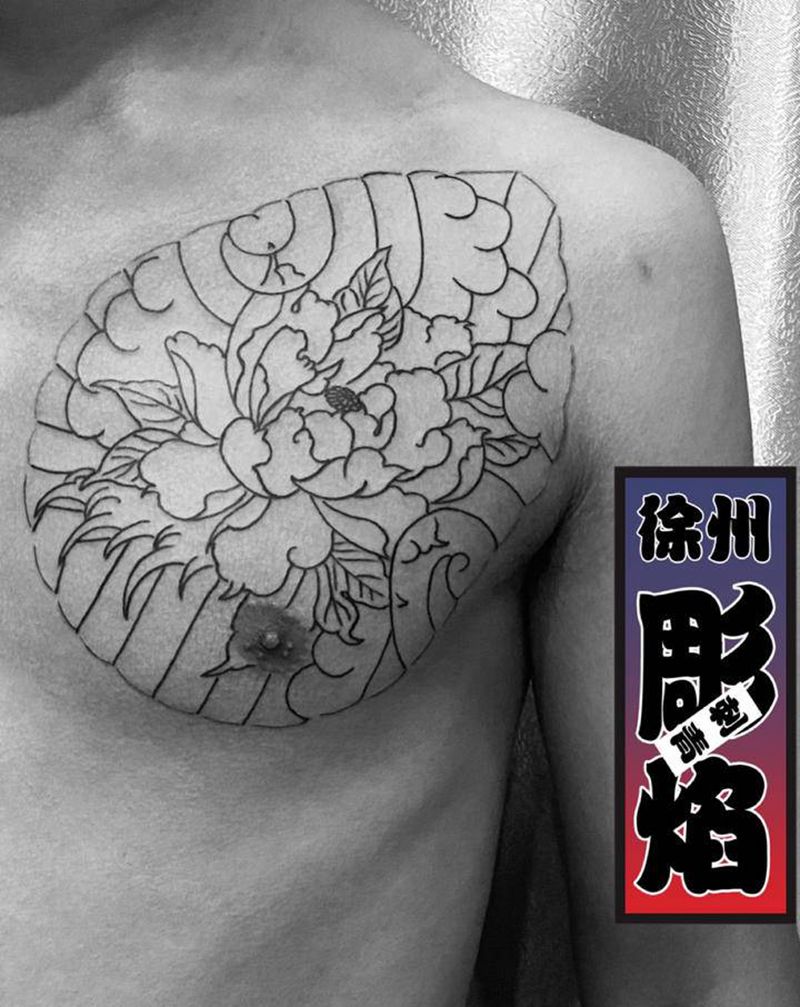 手绘牡丹花纹身图片_老传统纹身图案