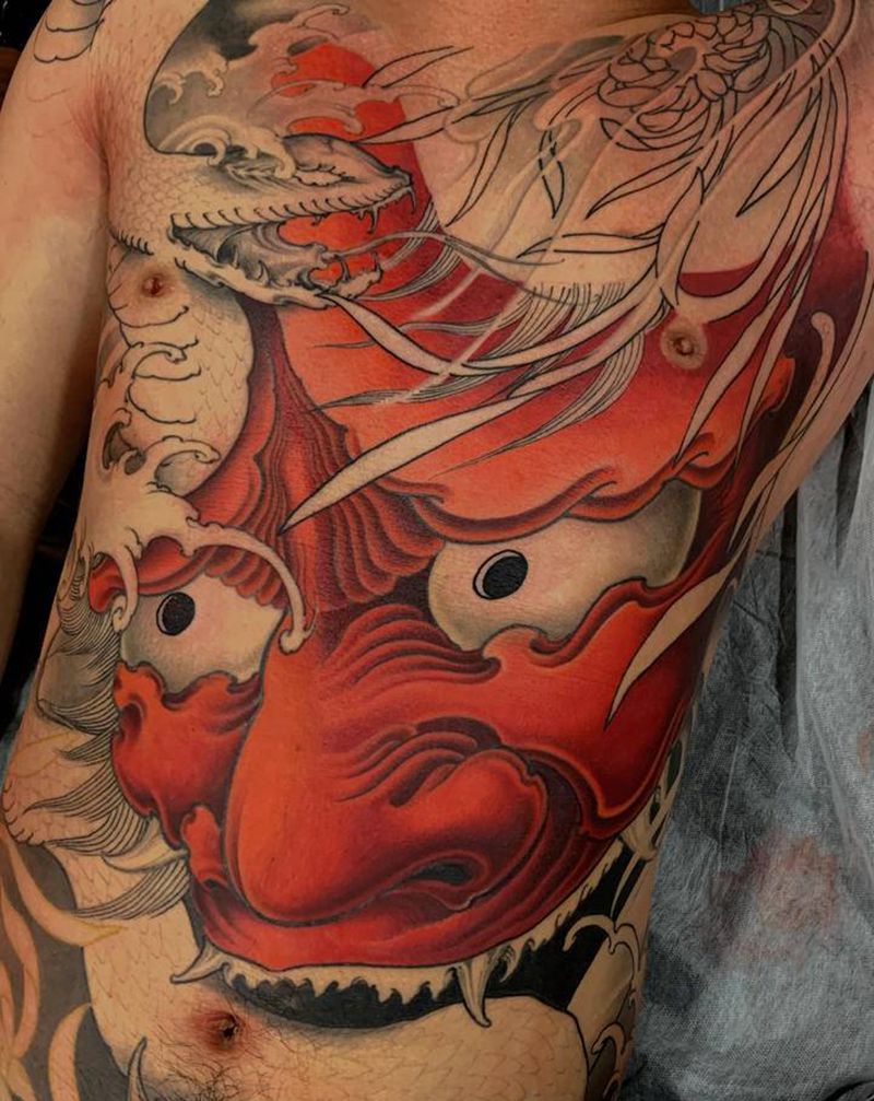 般若纹身图片_胸部新传统般若纹身图案