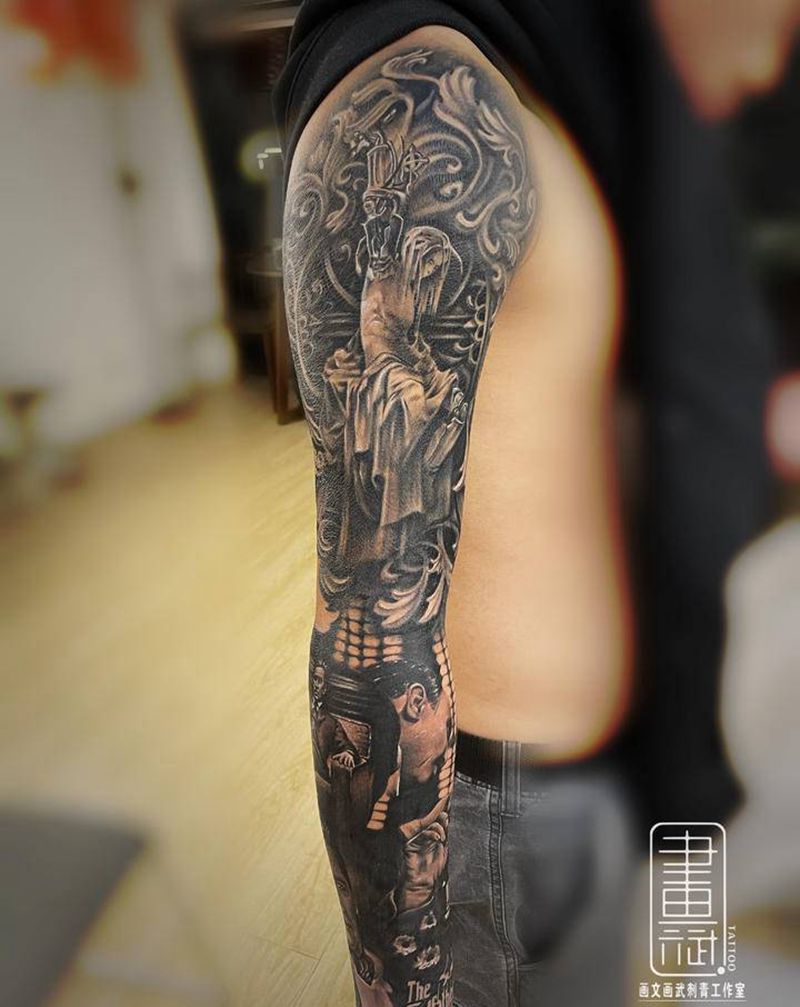 欧美花臂纹身图片_手臂欧美写实教父写实钢之炼金纹身图案