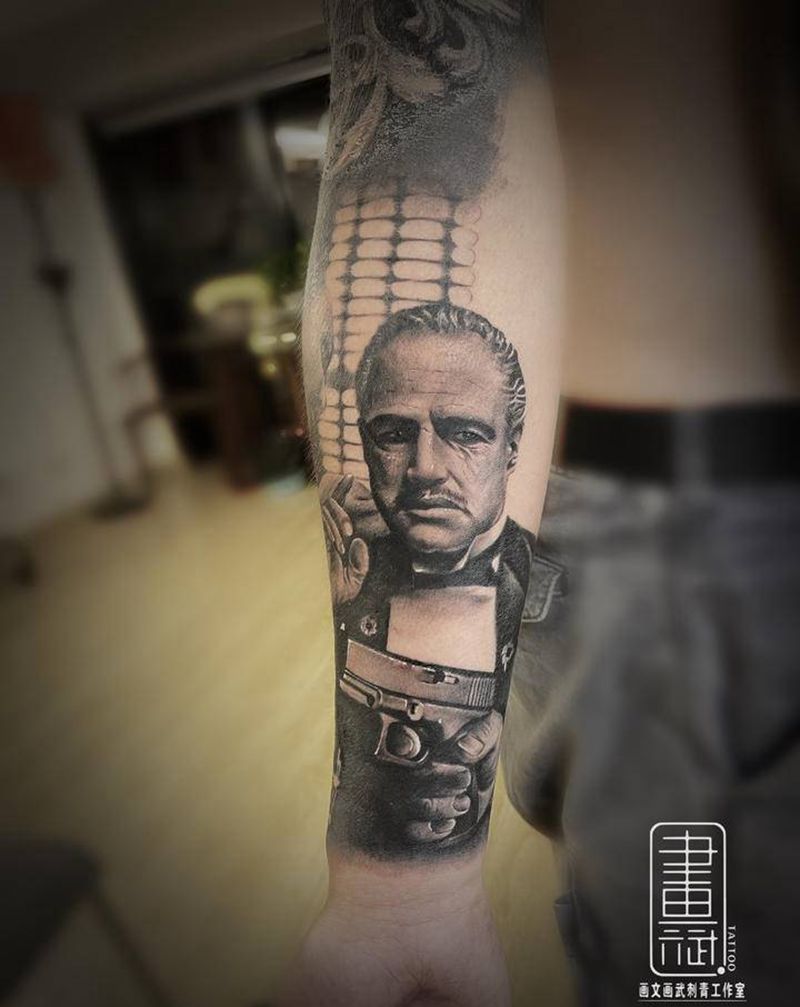 教父纹身图片_手臂欧美写实教父教父写实欧美花臂纹身图案