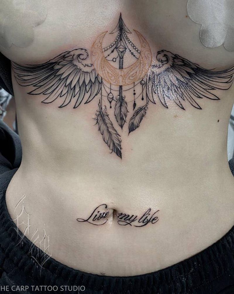 翅膀纹身图片_腹部欧美写实图腾纹身图案