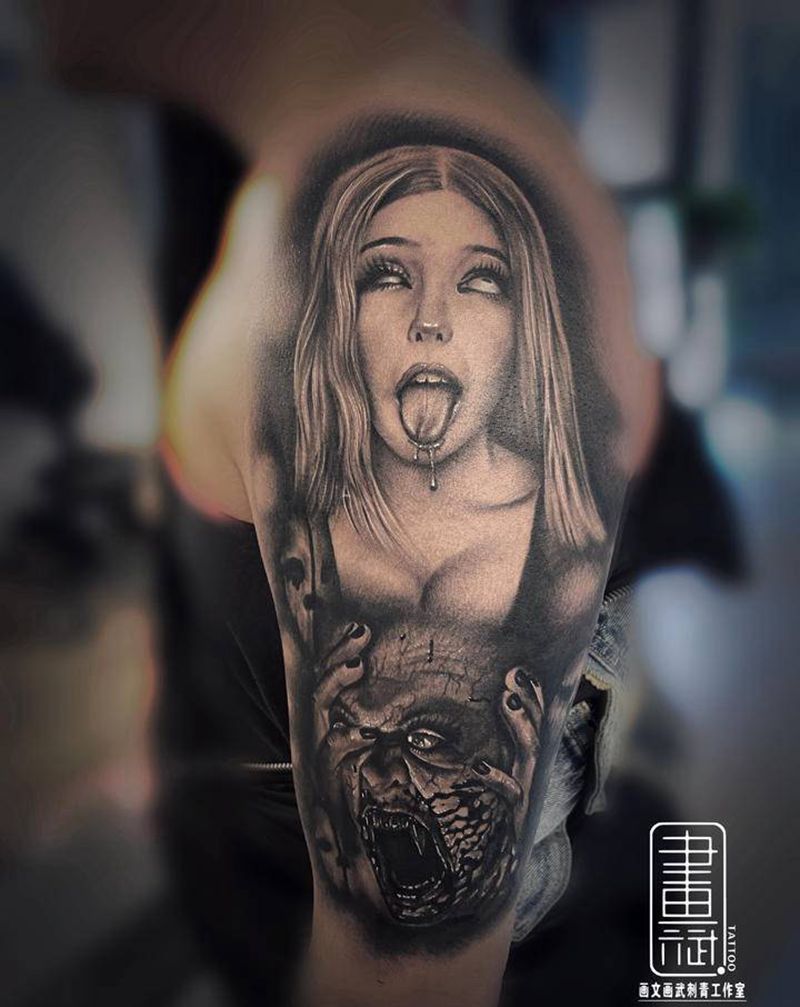 欲与恶纹身图片_手臂欧美写实血腥暗黑恐怖纹身图案