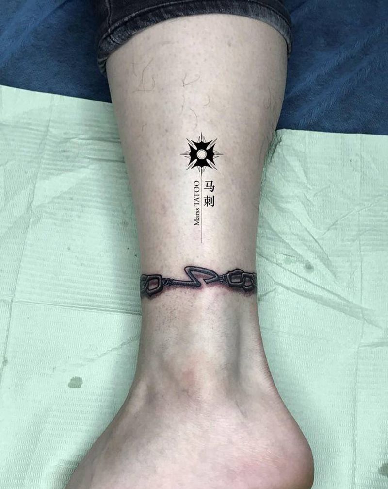 铁链纹身图片_脚部点刺纹身图案