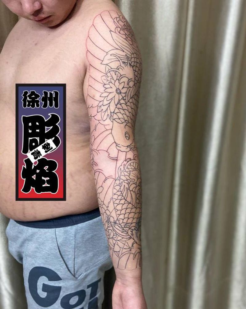 花臂线条纹身图片_老传统纹身图案